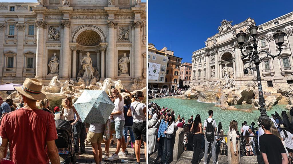 Tourists enjoying the Trevi Fountain