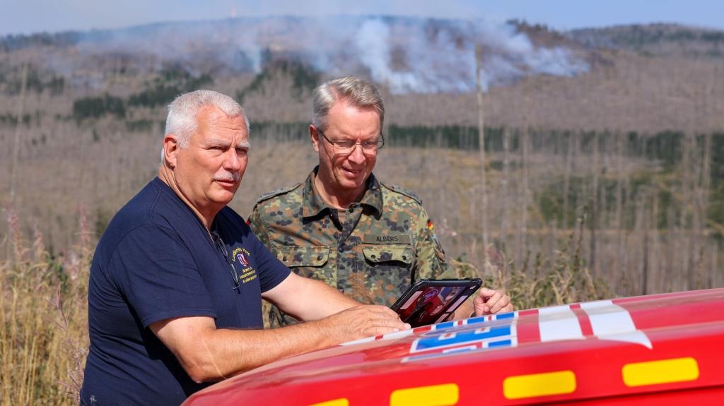 Firefighters battling a blaze in the Harz Mountains of Germany