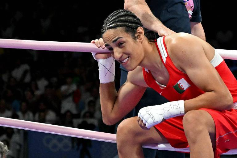 Imane Khelif celebrating her victory at the Olympics