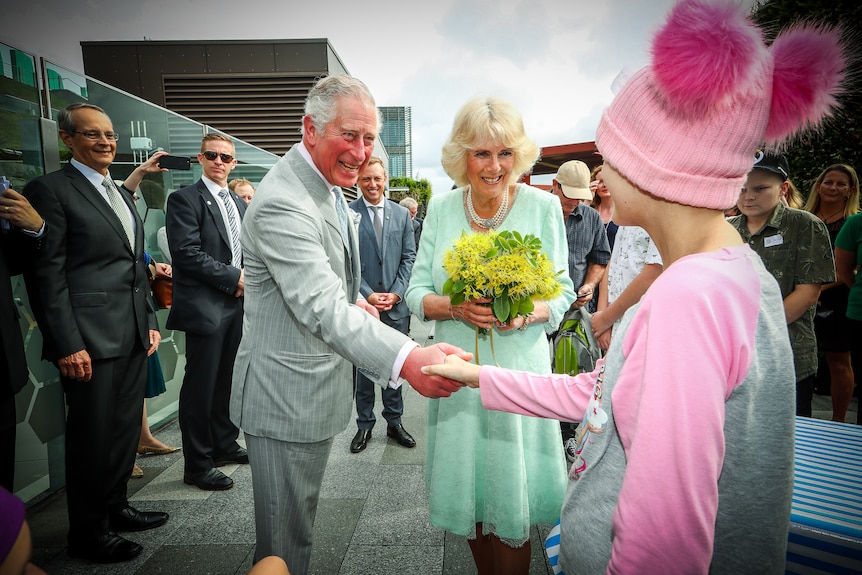 Queen Camilla meeting local representatives during the tour