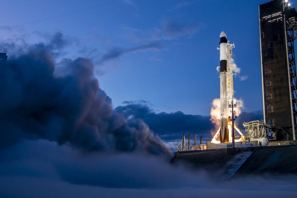 SpaceX's Falcon 9 rocket standing at launchpad