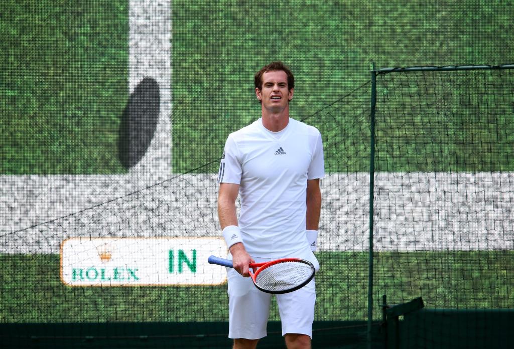 Close-up of the digital screen showing electronic line calling technology at Wimbledon